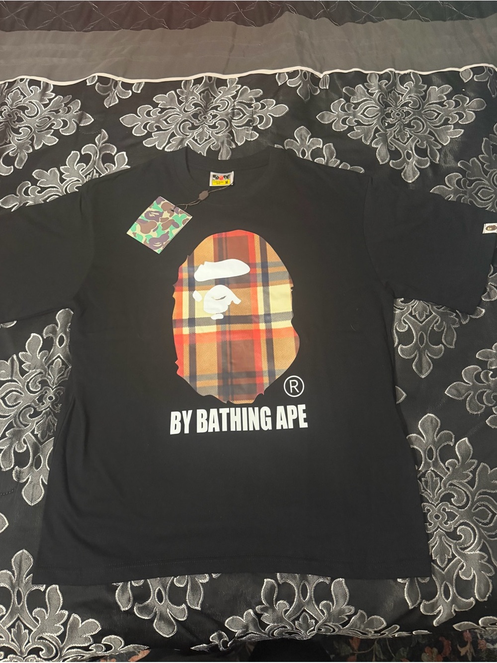 By Bathing Ape Black Plaid Ape Head Graphic Tee